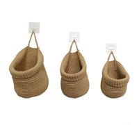 Boho Wall Hanging Baskets Set, 3 Pack Cotton Rope Storage for Kitchen, Fruit, Vegetables, Farmhouse Decor, S/M/L Teardrop Shape(Three-Piece Set)
