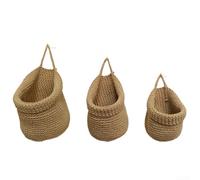 Boho Wall Hanging Baskets Set of 3 Woven Storage Baskets Suitable for Wall Mounting or Standing on Countertops and Shelves (Three-Piece Set)