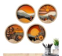 Boho Wall Hanging Disc - Sunset Pattern Panel, Colorful Wooden Frame | Decorative Round Artwork Set, Aesthetic Ornament with Geometric Style for Balcony Fireplace Living Room Bedroom Gallery Space