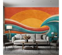 Boho Wallpaper, Sun Ocean Abstract Retro 70s Wallpaper Murals, Boho Room Decor Wall Art for Bedroom Kitchen Living Room, 150 x 100 cm (Wide x High), GG7753