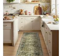 Boho Washable Runner Rug for Kitchen,Non Slip Rubber Backing Non Skid Oriental Floral Vintage Long Carpet Runners for Hallway Entryway Indoor Doormat Bedroom,2x6 6ft,Moss Olive Green Beige