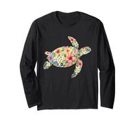 Boho Watercolor Island Hibiscus Hawaiian Honu Sea Turtle Long Sleeve T-Shirt