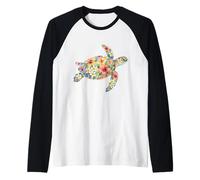 Boho Watercolor Island Hibiscus Hawaiian Honu Sea Turtle Raglan Baseball Tee