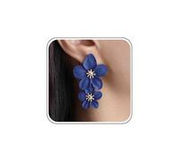 Boho Wedding Big Enamel Blue Flower Earrings Dangle Large Floral Stud Earrings Gold Double Daisy Drop Long Unique Rose Petal Summer Beach Statement Jewelry for Women Prom Party