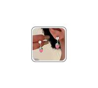 Boho Wedding Crystal Tiny Heart Stud Earrings Dainty Daisy Mini Cz Earrings Pink Strawberry Drop Dangle Simple Small Floral White Flower Sparkly Rhinestone Cute Fruit Delicate Minimalist for Women