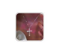 Boho Wedding Cz Tiny Cross Necklace Silver Rhinestone Dainty Cross Pendant Necklace Simple Thin Chain Sparkly Crystal Choker Small Crucifix Cute Delicate Minimalist Cubic Zirconia Religious for Women