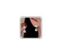 Boho Wedding Dainty North Star Cz Stud Earrings Silver Small Pearl Drop Earrings Simple Cute Tiny Rhinestone Snowflake Dangle Sparkly Crystal Prom Delicate Minimalist Trendy Jewelry for Women