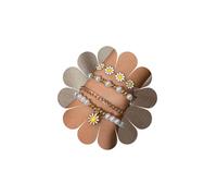 Boho Wedding Flower Daisy Bracelet Stack Beads Gold Cute Star Pearl Stretch Bracelet Set Stackable Link Chain Dainty Elastic Beaded Small Ball Simple Summer Beach Anklet Wrist Minimalist for Women