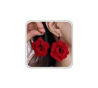 Boho Wedding Large Red Flower Earrings Big White Rose Earrings Cute Floral Drop Dangle Black Petal Huggie Hoop Simple Vintage Statement Minimalist Summer Beach Jewelry for Women