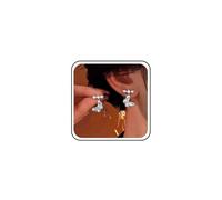 Boho Wedding Mini Pearl Stud Earrings Gold Small Cz Butterfly Drop Earrings Simple Dainty Cute Rhinestone Ear Crawler Sparkly Tiny Crystal Dangle Climber Delicate Minimalist Trendy for Women