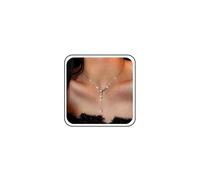 Boho Wedding Small Rhinestone Star Thin Necklace Silver Sparkly Y Shaped Drop Tiny Cz Pendant Dainty Necklace Simple Mini Crystal Choker Cute Minimalist Chain Collar Delicate Jewelry for Women