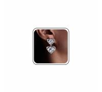Boho Wedding Sparkly Small Rhinestone Heart Earrings Silver Dainty Crystal Double Love Shape Drop Earrings Simple Diamond Dangle Prom Cute Tiny Cz Stud Delicate Minimalist Trendy for Women