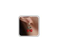 Boho Wedding Tiny Red Strawberry Earrings Drop Gold Small Cherry Earrings Dangle Simple Green Leaf Hoop Stud Smaller Dainty Ear Cuff Cute Delicate Half Huggie Minimalist Trendy Jewelry for Women