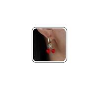 Boho Wedding Tiny Red Strawberry Earrings Drop Gold Small Cherry Earrings Dangle Simple Green Leaf Hoop Stud Smaller Dainty Ear Cuff Cute Delicate Half Huggie Minimalist Trendy Jewelry for Women