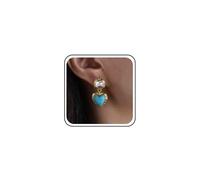 Boho Wedding Turquoise Heart Earrings Gold Small Love Drop Teal Western Earrings Simple Tiny Crystal Dainty Cz Stud Smaller Blue Dangle Delicate Minimalist Trendy Jewelry for Women