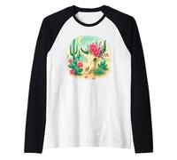 Boho Western Floral Cow Skull Desert Cactus Watercolor Raglan Baseball Tee