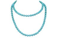 Boho Western Turquoise Beaded Strand Necklace for Women Men Long Round Beads Multi Layer Knotted Endless Sweater Chain Necklaces Chunky Retro Natural Gemstone Handmade Yoga Meditation Prayer Jewelry