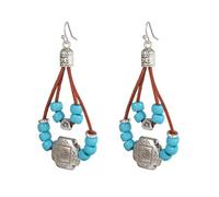 Boho Western Turquoise Dangle Earrings for Women Vintage Cowgirl Handmade Beaded Hook Earrings Trendy Natural Stone Earrings Ethnic Country Accessory, L, Metal, No Gemstone