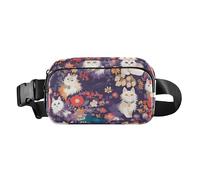 Boho White Flower Cats Waist Pack for Small Business Waterproof Waist Pack with Adjustable Strap for Travel Shopping Running Waist Pack for Men Waist Pack Boho Flowers, Bohemian White Cat Flowers,