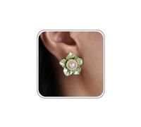 Boho White Flower Earrings Gold Big Pink Flower Stud Earrings Vintage Pearl Flower Earrings Enamel Red Rose Petal Statement Earrings Large Green Daisy Floral Earrings Wedding Jewelry for Women