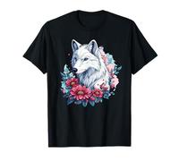 Boho White Wolf with Pink Wildflower Aura T-Shirt