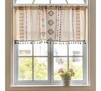 Boho Window Tier Curtains for Kitchen Bathroom Colorful Geometric Valance Curtain with Black Tassels, Rod Pocket Top & Fringe Hem, Light-Filtering Window Treatment, 59" W x 20" L, 1 Panel