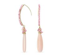 Boho Wire Wrap Cluster Bead Accent Linear Elongated Fish Hook Soft Light Pink Tourmaline Long Teardrop Gemstone Chandelier Dangle Earrings For Women Teens 18K Yellow Gold Plated