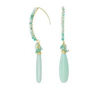 Boho Wire Wrap Cluster Bead Accent Linear Elongated Fish Hook Soft Mint Light Green Amazonite Long Teardrop Gemstone Chandelier Dangle Earrings For Women Teens 18K Yellow Gold Plated