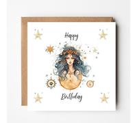 Boho Witch Birthday Card Celestial Happy Birthday Greeting with Whimsical Mystical Spiritual Design and Boho Vibe in White