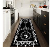 Boho Witchy Hallway Rug, 60x180cm, Moon Phase Celestial Modern Geometric Occult Crescent Black and White Rug, Non-Shed Fade Resistant Stars Galaxy Floor Mat for Bedroom Kitchen