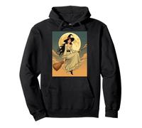 Boho Witchy Woman Astride A Besom Vector Art Pullover Hoodie