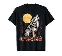 Boho Wolf Howling at The Moon Floral Mystical Graphic Women T-Shirt