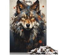 Boho Wolf Portrait Jigsaw Puzzles Puzzle for Adults Kids. 1000 Piece Whimsical Challenge Toy Educational Games Home Decoration for Adults& Kids Age 14 Years Up 1000pcs (38x26cm)