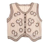 Boho Women Crochet Knit Vest Waistcoat Floral Pattern Sleeveless V-Neck Cardigan Brown Sleeveless Cardigan for Women
