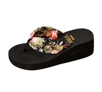 Boho Women's Sandals with Satin Ribbon, Casual Mules with Wedge Heel, Ethnic Pattern, Everyday Shoes for Leisure, Travel, Beach, Dates, black, 4 UK