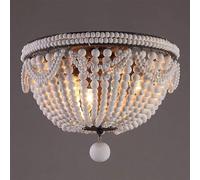 Boho Wood Beaded Chandelier,Wood Beaded Flush Mount Ceiling Light Semi Flush Mount Ceiling Light, Farmhouse Chandelier for Bedroom, Boho Farmhouse Light for Hallway Baby's Nursery/2/48 * 43Cm