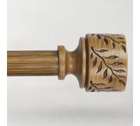 Boho Wood Curtain Rods for Windows 48 to 84 Inch, 1" Adjustable Heavy Duty Curtain Rod with Imitation Wooden Grain Leaf Pattern Finials, Rustic Decorative Drapery Rods, Size 32"-90", Dark Wood