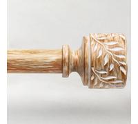 Boho Wood Curtain Rods for Windows 66 to 120 Inch, 1" Diameter Adjustable Decorative Curtain Rod with Imitation Wooden Grain Leaf Pattern Finials, Rustic Heavy Duty Drapery Rods, Size 32"-120"