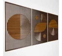 Boho Wood Wall Art Bauhaus Style, Abstract Wooden Wall Art, Large Mid Century Modern Decor, 3 Geometric Wood Wall Panel Set, Home Gift