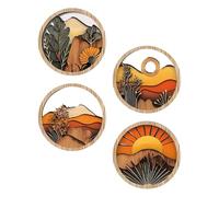 Boho Wood Wall Decor - Modern Boho Wall Decor,4X Round Wooden Frames Geometric Rustic Art For Farmhouse Entryway Hallway Fireplace Windowsill Porch Balcony Gallery Bookshelf