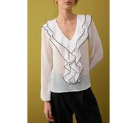 Boho Woven Blouse With Contrast Piping And Ruffle Detail HOXTON GAL White 10