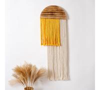 Boho Woven Tapestry, Macrame Wall Hanging Decor, Handmade Tassel Decoration for Living Room Bedroom Nursery, Bohemian Decor Ornament Craft, Green Cloud (Yellow Semicircle)