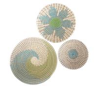 Boho Woven Wall Basket Decor, 3 Wall Hanging Woven Tray Basket, Round Seagrass Flat Baskets Wall Art, Handmade Rustic Wall Basket for Home Bedroom Living Room Farmhouse Decoration