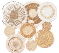 Boho Woven Wall Basket Set Of 9 Hanging Basket Seagrass Rattan Wall Decor Round Eco Friendly Round Wall Decor For Farmhouse Bedroom Living Room Kitchen Table Home-Ling