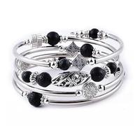 Boho Wrap Beaded Bracelet for Women - Handmade Natural Stone Jewelry - Stainless Steel Adjustable Ethnic Chic Gift, One Size, Gemstone Stone, Lava Stone Agate Jasper