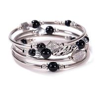 Boho Wrap Beaded Bracelet for Women - Handmade Natural Stone Jewelry - Stainless Steel Adjustable Ethnic Chic Gift, One Size, Gemstone Stone, Lava Stone Agate Jasper