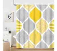 Boho Yellow and Grey Shower Curtain Set, Dark Gray Abstract Geometric Pattern Shower Curtains for Bathroom Decor Accessories, Modern Bohemia Paisley Fabric Bath Curtains with Hooks 72X72