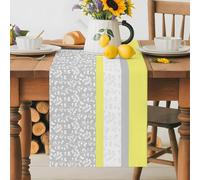 Boho Yellow Grey Flower Table Runner 72 Inches Long, Modern Floral Stripe Washable Table Runners Heat-Insulation Kitchen Dining Table Decorations for Home Party Decor 13x72in