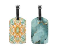 Boho Yellow Sun Like Flower Greenish-Gold Marble 2 Pcs Luggage Tags Ship Essentials Luggage Tags for Cruise Ships for Suitcase