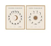 Boho Yoga Sun Salutation and Moon Salutation Celestial Gift Art Canvas Painting Posters and Prints Yoga Studio Wall Art Decor-42x60cmx2 Unframed